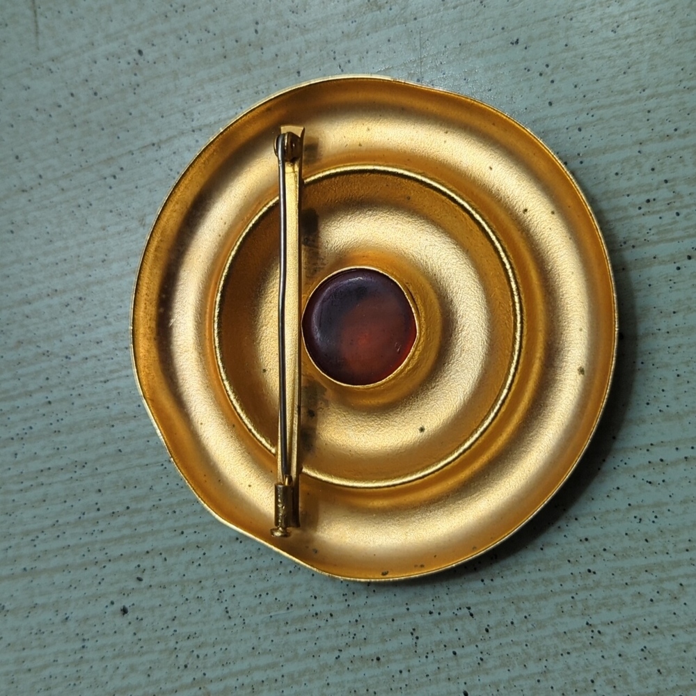 Gold Colored Circular Brooch - image 2